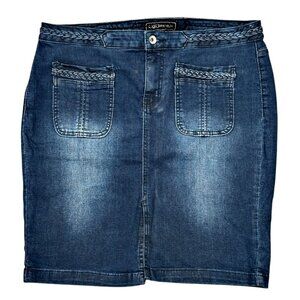 Cato Premium Denim Jean Skirt Size 14 Braided Sanded Knee Length Stretch Y2K